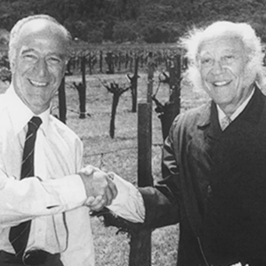 Opus One co-founders Robert Mondavi (left) and Baron Philippe de Rothschild (right)