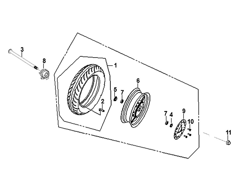 03-FR. wheel axle - Mio50 2019