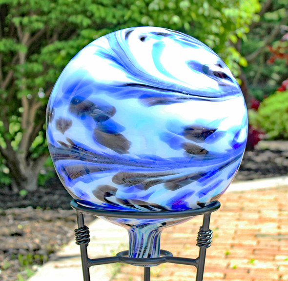 Blue Marbled Gazing Ball, Glass, 12 Inch Diameter