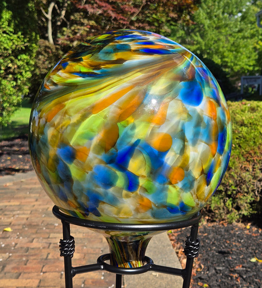 Multi-Marbled Gazing Ball, Glass 12 Inch  "Madison"