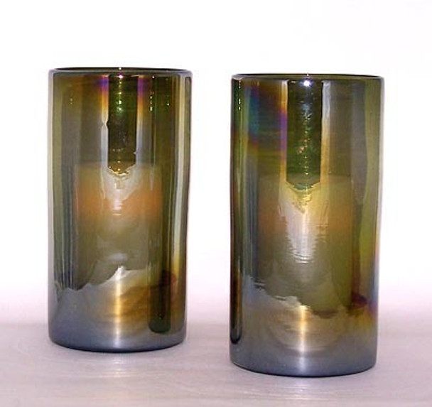 Iridesent Olive 2Pc Hurricane Candle Holder