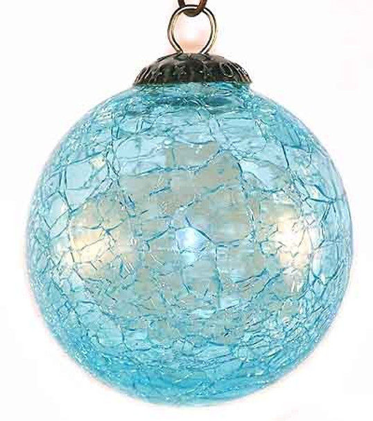 Brass Cap Aqua Crackle Kugel