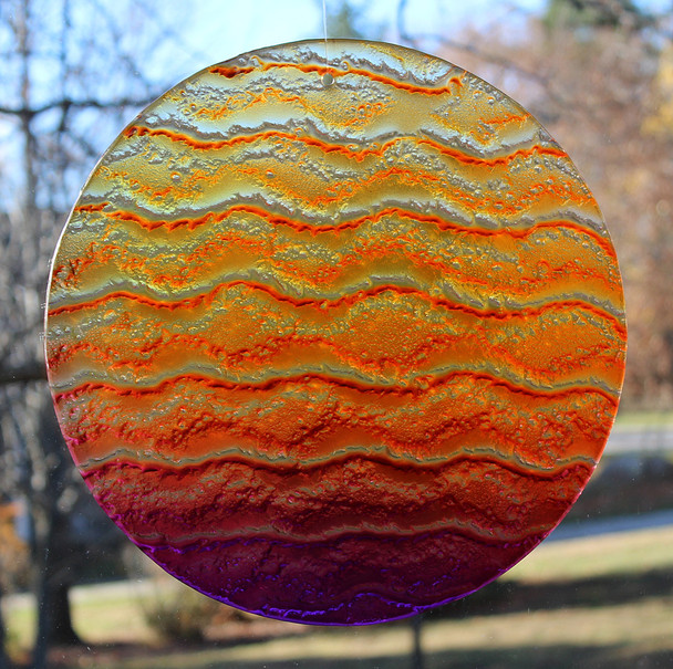 Water Glass Sun Disk  "Gentle Wave Sunset Colors "