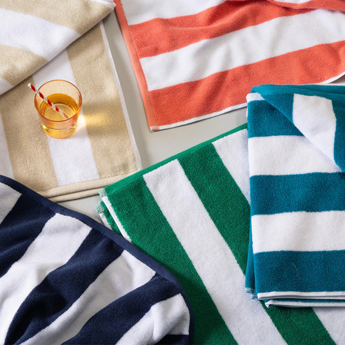 Striped Cabana Cotton Terry Beach Towel - Navy
