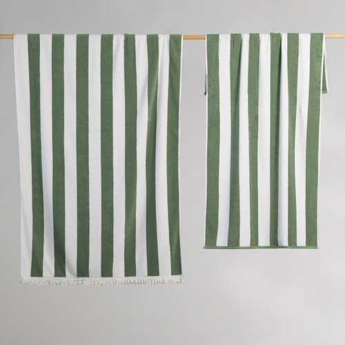 Striped Cabana Cotton Terry Beach Towel - Navy