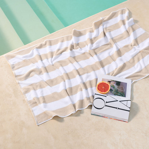 Striped Cabana Cotton Terry Beach Towel - Sandstorm