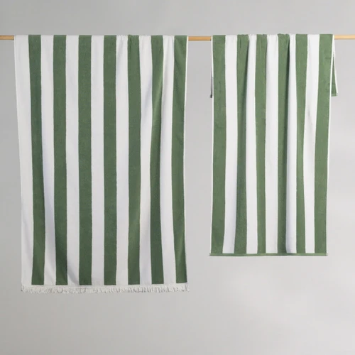 Striped Cabana Cotton Terry Beach Towel - Black