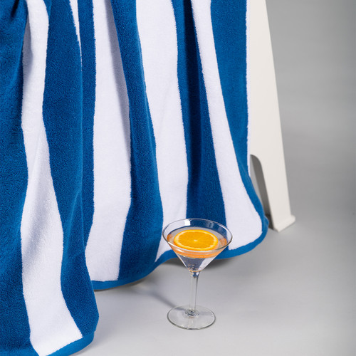 Striped Cabana Cotton Terry Beach Towel - Royal
