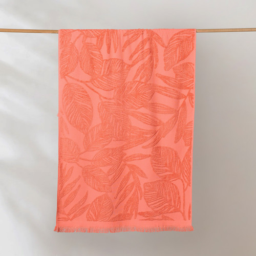 Positana Terry Beach & Bath Towel - Tropical Leaf Coral
