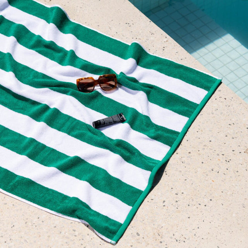 Striped Cabana Cotton Terry Beach Towel - Emerald
