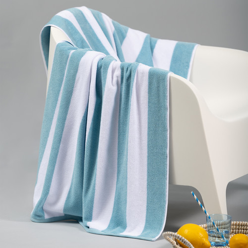 Striped Cabana Cotton Terry Beach Towel - Sky Blue