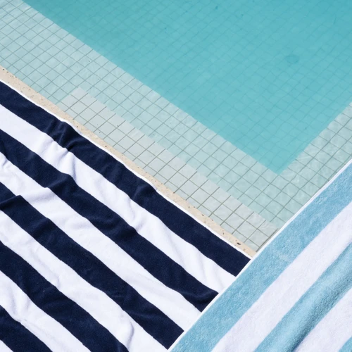 Striped Cabana Cotton Terry Beach Towel - Sky Blue