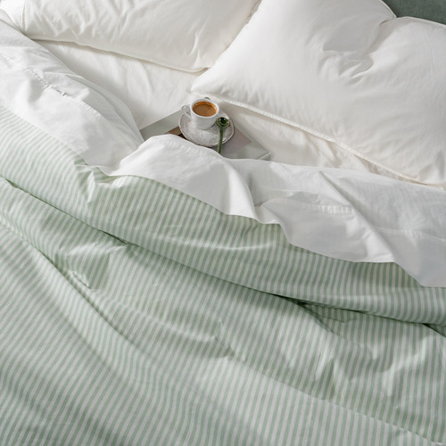 Cotton Mini Stripe Soft Green Quilt Cover Set - Modella