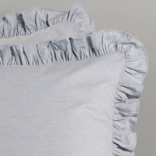 Softwash Cotton Ruffle Misty Blue Melange European Pillowcase Pair - Vintage