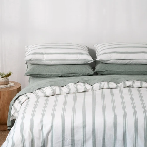 Modella Resort Stripe Quilt Cover Set - Gum (Free Pillowcases)