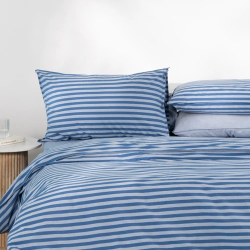 Modella Stripe Quilt Cover Set - Indigo (Free Pillowcases)