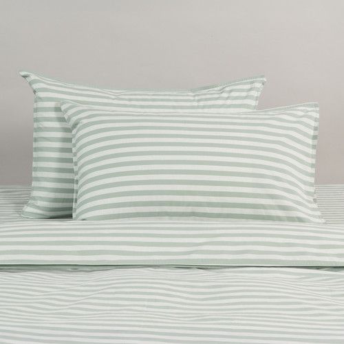 Modella Stripe Quilt Cover Set - Sage/Dusty Green (Free Pillowcases)