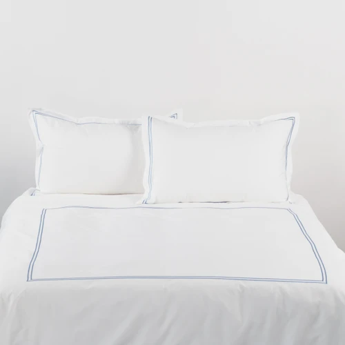 1000 Thread Count Blue Twin Line Embroidered Quilt Cover Set - Palazzo Royale (Free Pillowcases)