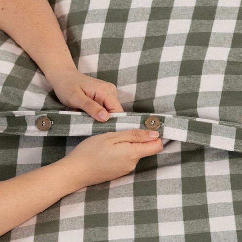 Cotton Flannelette Gingham Dark Olive Quilt Cover Set - CoziCotton (Free Pillowcases)