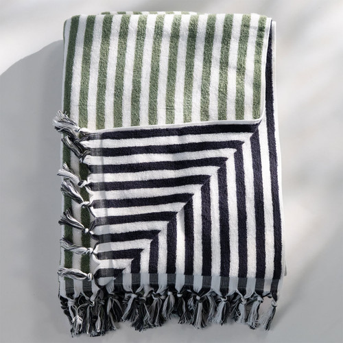 Extra Large Positana Reversible Terry Beach Towel - Amalfi Olive/Black