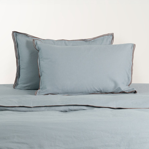 French Linen Cotton Embroidered Quilt Cover Set Twin Flange - Sereno (Free Pillowcases)