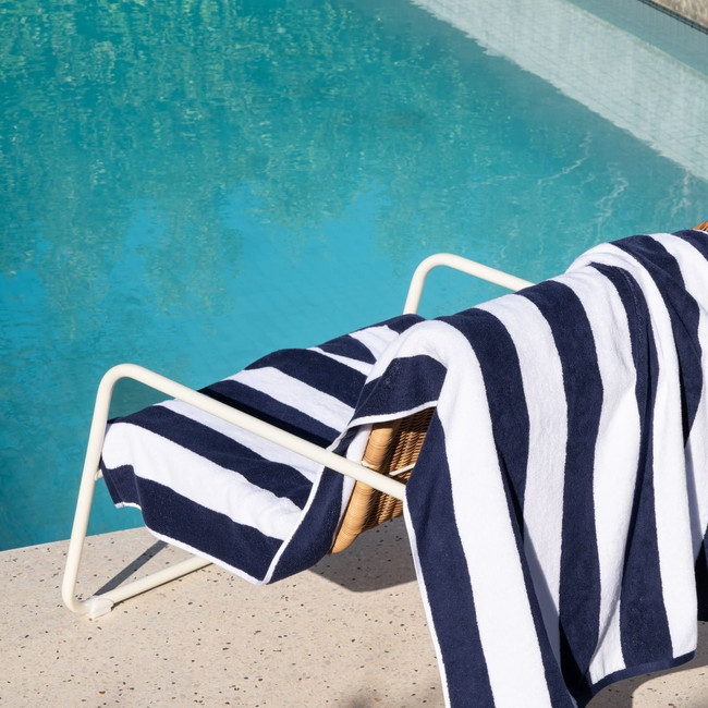 Striped Cabana Cotton Terry Beach Towel - Navy