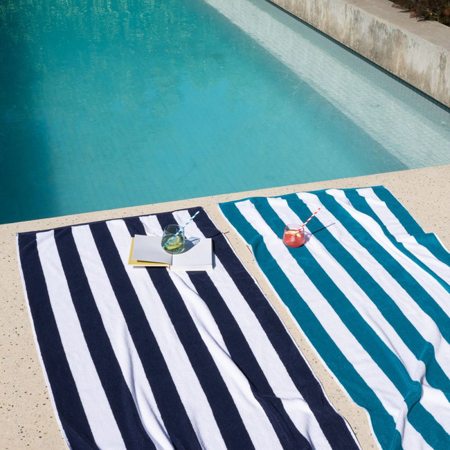 Striped Cabana Cotton Terry Beach Towel - Navy