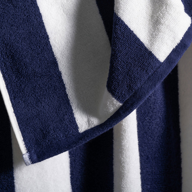 Striped Cabana Cotton Terry Beach Towel - Navy