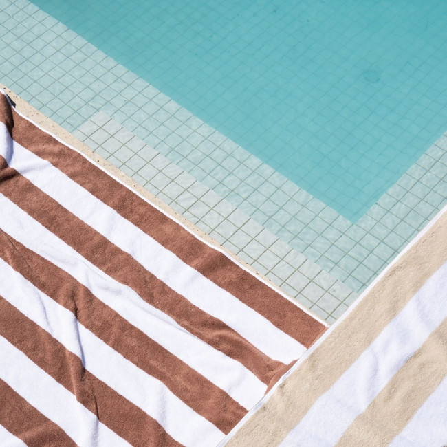 Striped Cabana Cotton Terry Beach Towel - Sandstorm