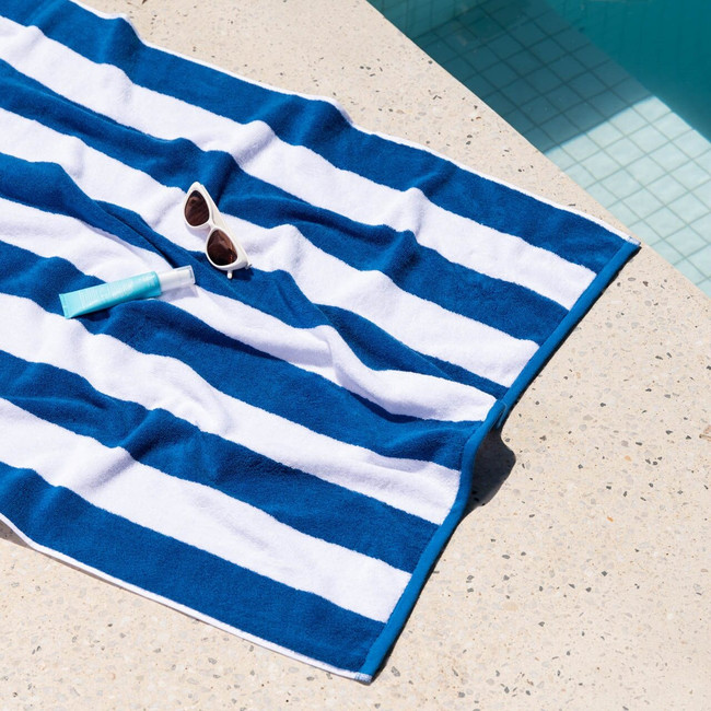 Striped Cabana Cotton Terry Beach Towel - Royal