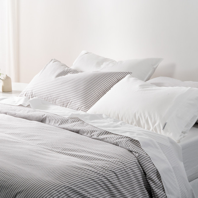 Cotton Mini Stripe Grey Quilt Cover Set -  Modella Cotton Mini Stripe Grey Quilt Cover Set -  Modella