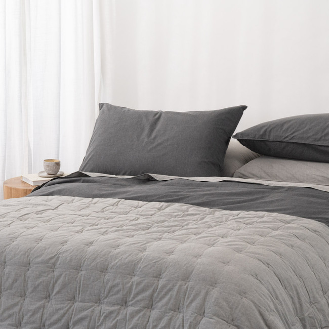 Softwash Cotton Smokey Grey Melange Coverlet - Vintage Softwash Cotton Smokey Grey Melange Coverlet - Vintage