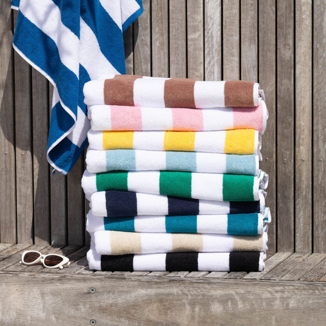 Striped Cabana Cotton Terry Beach Towel - Emerald