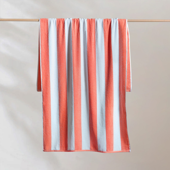 Striped Cabana Cotton Terry Beach Towel - Coral Striped Cabana Cotton Terry Beach Towel - Coral
