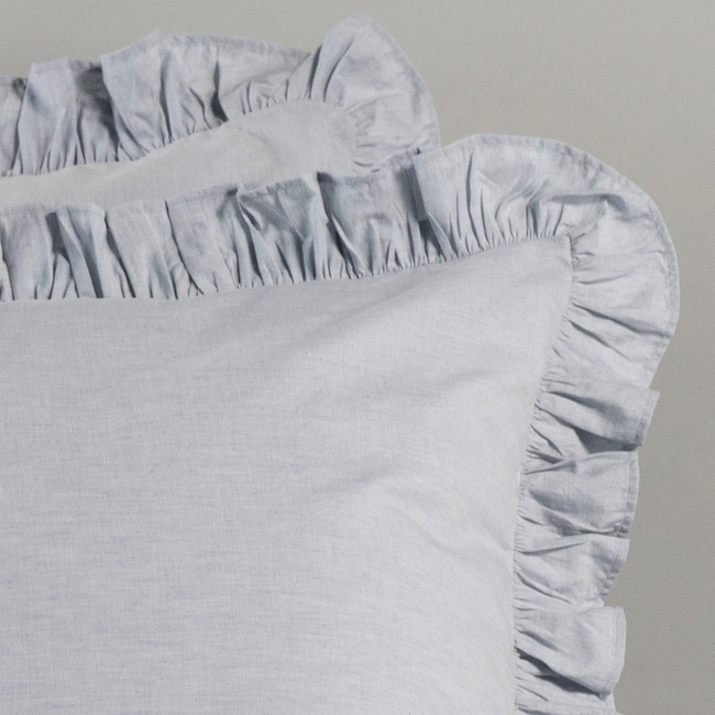 Softwash Cotton Ruffle Misty Blue Melange Pillowcase Pair - Vintage
