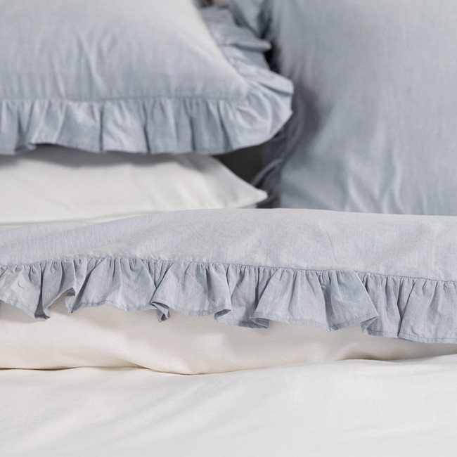 Softwash Cotton Ruffle Misty Blue Melange European Pillowcase Pair - Vintage Softwash Cotton Ruffle Misty Blue Melange European Pillowcase Pair - Vintage