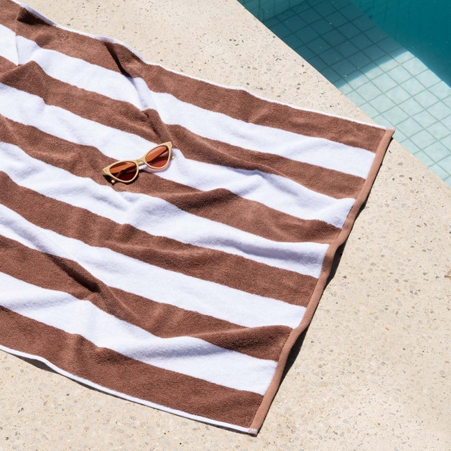 Striped Cabana Cotton Terry Beach Towel - Nutmeg