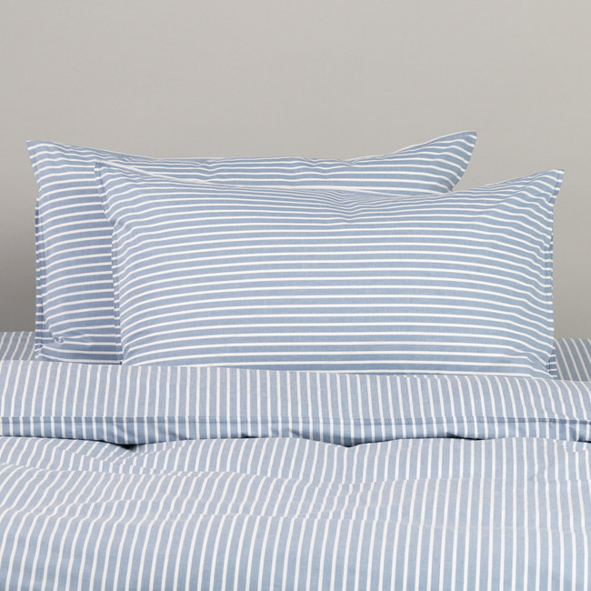 Modella Oxford Stripe Quilt Cover Set - Chambray (Free Pillowcases)