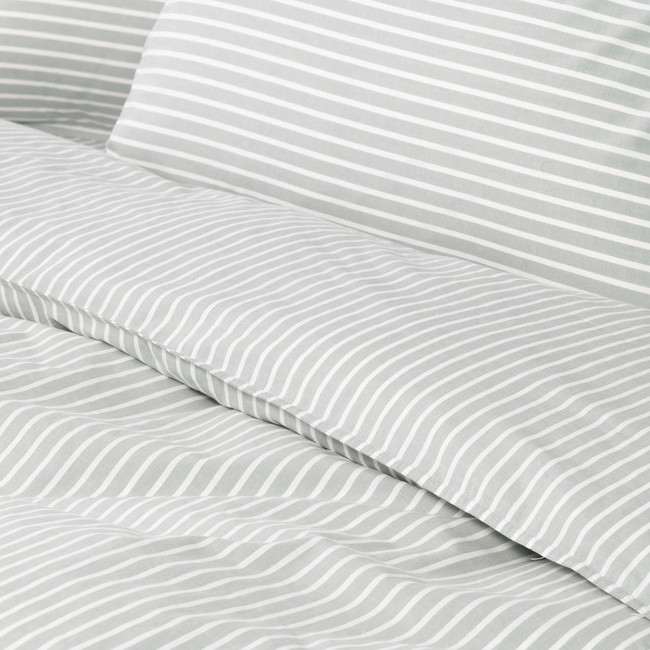 Modella Oxford Stripe Quilt Cover Set - Gum (Free Pillowcases)