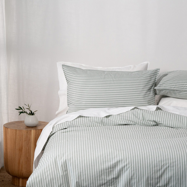 Modella Oxford Stripe Quilt Cover Set - Gum (Free Pillowcases)