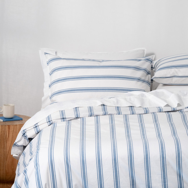 Modella Resort Stripe Quilt Cover Set - Chambray (Free Pillowcases)