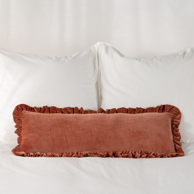 Modella Velvet Ruffle Lumbar Cushion - Oak (Free Insert)