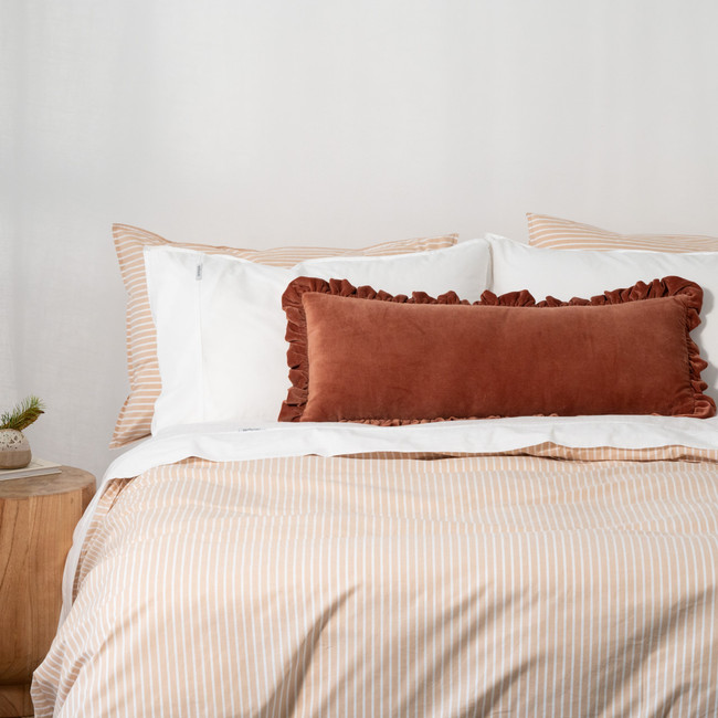 Modella Velvet Ruffle Lumbar Cushion - Oak (Free Insert)