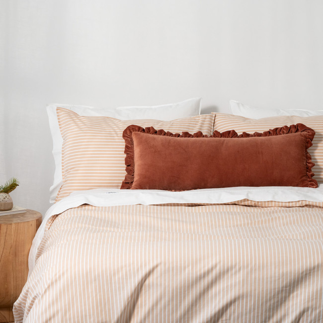 Modella Velvet Ruffle Lumbar Cushion - Oak (Free Insert)