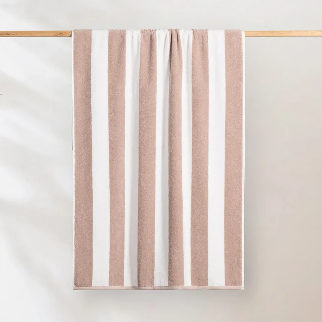 Striped Cabana Cotton Terry Beach Towel - Sand