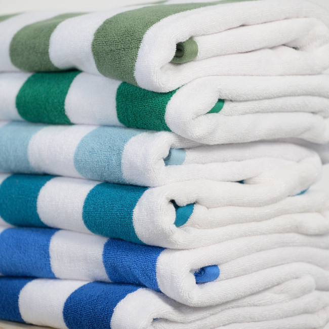 Striped Cabana Cotton Terry Beach Towel - Surf
