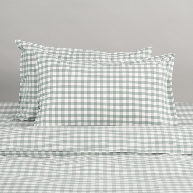 Modella Gingham Quilt Cover Set - Sage (Free Pillowcases)