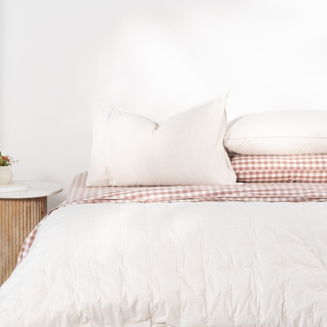 Modella Gingham Quilt Cover Set - Mocha/Oatmeal (Free Pillowcases)
