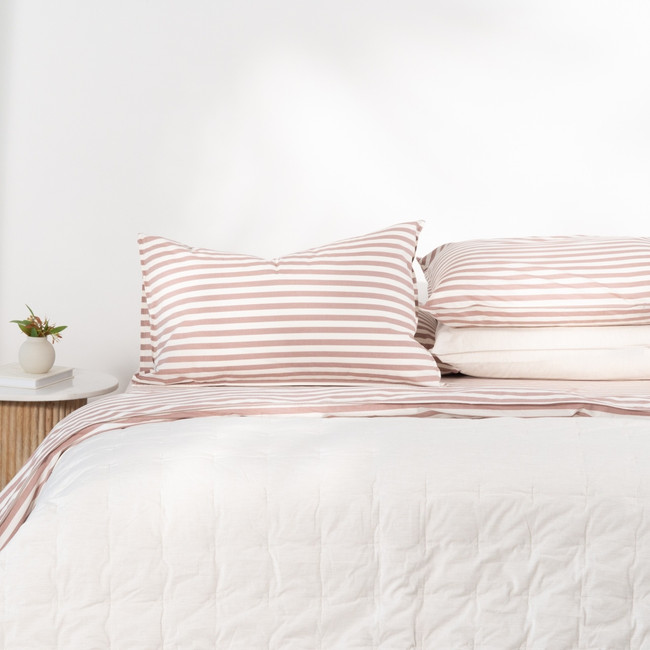 Modella Stripe Quilt Cover Set - Mocha/Oatmeal (Free Pillowcases)