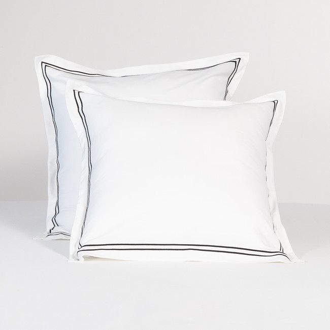 1000 Thread Count Black Twin Line Embroidered European Pillowcase Pair - Palazzo Royale